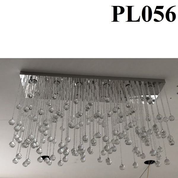 Đèn chùm pha lê thả thông minh PL056, Inox gương trắng, KT(mm): 300x1500x700